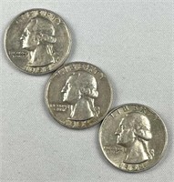 (3) 1958-D Washington Silver Quarters, US 25c