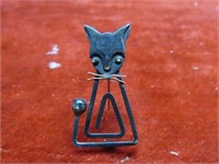 Modernist Taxco Sterling silver Cat pin.