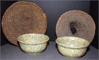 (4) pcs - 2 rye straw baskets, largest is 13.75"