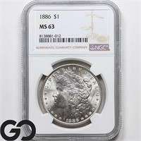 1886 Morgan Silver Dollar, NGC MS63
