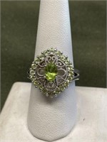 STERLING SILVER RING WITH GREEN STONES SIZE 9