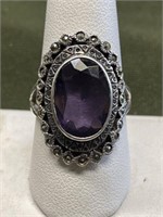 STERLING SILVER RING WITH PURPLE STONE AND