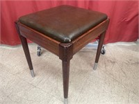 Wooden Piano or Sewing Machine Bench with vinyl