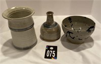 Pottery Vase, Untensil Holder & Bowl