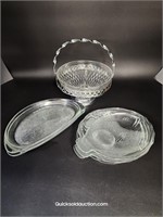 Vintage Glass & Metal Basket & 5 Luncheon Plates