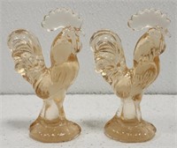 Pair of Gorgeous Pink Glass Rooster Decor