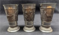 3 Vintage German Zinn Becker Pewter Wine Cups