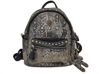 Gray Textured Leather Gold Studded Backpack