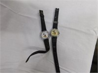 Two Mickey Mouse wristwatches, with straps, both