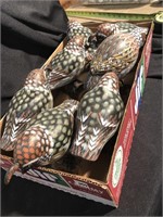 Box of seven wood carved Quail