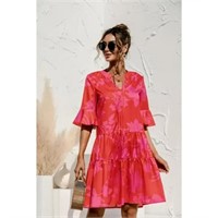 $19 QINCAO Women Dresses Summer V-Neck Mini Red