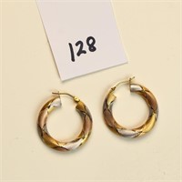 14K gold tricolor hoop earrings