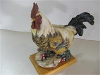 11" Tall Resin Rooster On Wood Base See Info