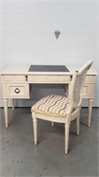 PAINTED WOOD DESK WITH CANEBACK CHAIR