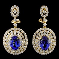 18K Gold 4.14ctw Tanzanite & 2.76ctw Diamond Earri