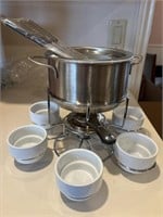 A lot of 17 stainless steel Lazy Susan fondue