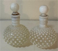 R - LOT OF 2 HOBNAIL GLASS BOTTLES (B9)