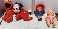 VINTAGE TOYS ELMO. MICKEY, RAGGEDY ANNE