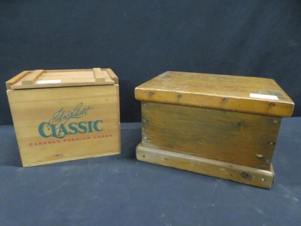 WALNUT CHEST & WOODEN LARGER BOX