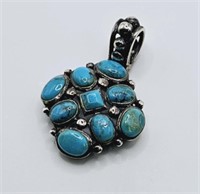 Navajo Sterling Silver Turquoise Cluster Pendant