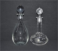 2pc Vintage Glass Decanters w Stoppers