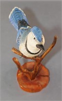 Hand-Carved Blue Jay on Stand