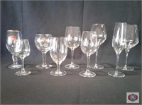 Assorted stemware including some with logos
