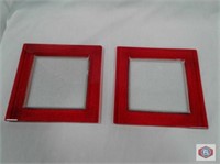 Gobi square red rimmed dinner plates (813)