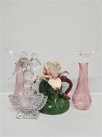 Decanters with Bird Stoppers, Capidemonte Flower