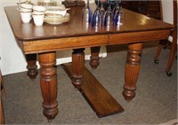 Vintage Oak Dining Table on Casters