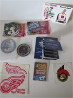 LOT ASSORTED HOCKEY STICKERS, DISKS