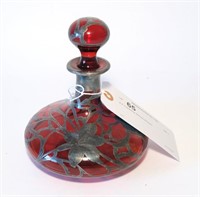 6.5" Cranberry/ Sterling decanter