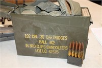 192 Rds .30-06 M1 Ammo with clips Bandoleers &Can