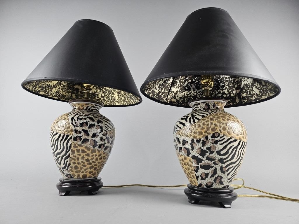 2 Vintage Animal Print Decor Lamps.