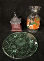 Vintage Juice Jar, Coffee Grinder & Glass Tray