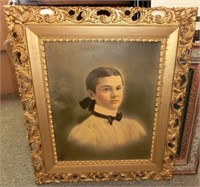 Hand colored Victorian portrait in gold frame