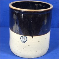 5 GAL PRIMITIVE STONEWARE BLUE HEART CROCK