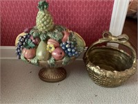 Gold painted basket and basket of fruit