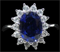 10K White gold oval cut blue sapphire ring with