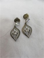 PAIR STERLING SILVER CLEAR STONE EARRINGS 1.25"