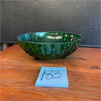 VTG MCM green footed serving bowl art glass