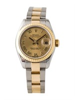 18k Gold Rolex Datejust Champagne Ss Watch 26mm