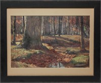 Autumnal Wooded Scene Painting- Oil on Board