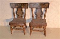 2 old child's painted plank seat Windsor chairs