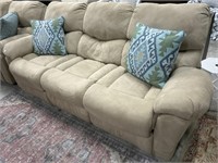 Manual Tan Upholstered Reclining Sofa