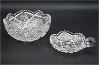 2 Amer. Brilliant Cut Sawthooth Bowl & Nappy Dish