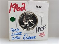 1962 PF UNC 90% Silv Wash Quarter