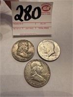 64' Kennedy + 57' & 63' Franklin Half Dollar Coins