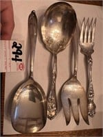 4 Sterling Silver Large Serving Spoons and Forks