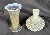 2 Vtg Small Hobnail Bud Vases